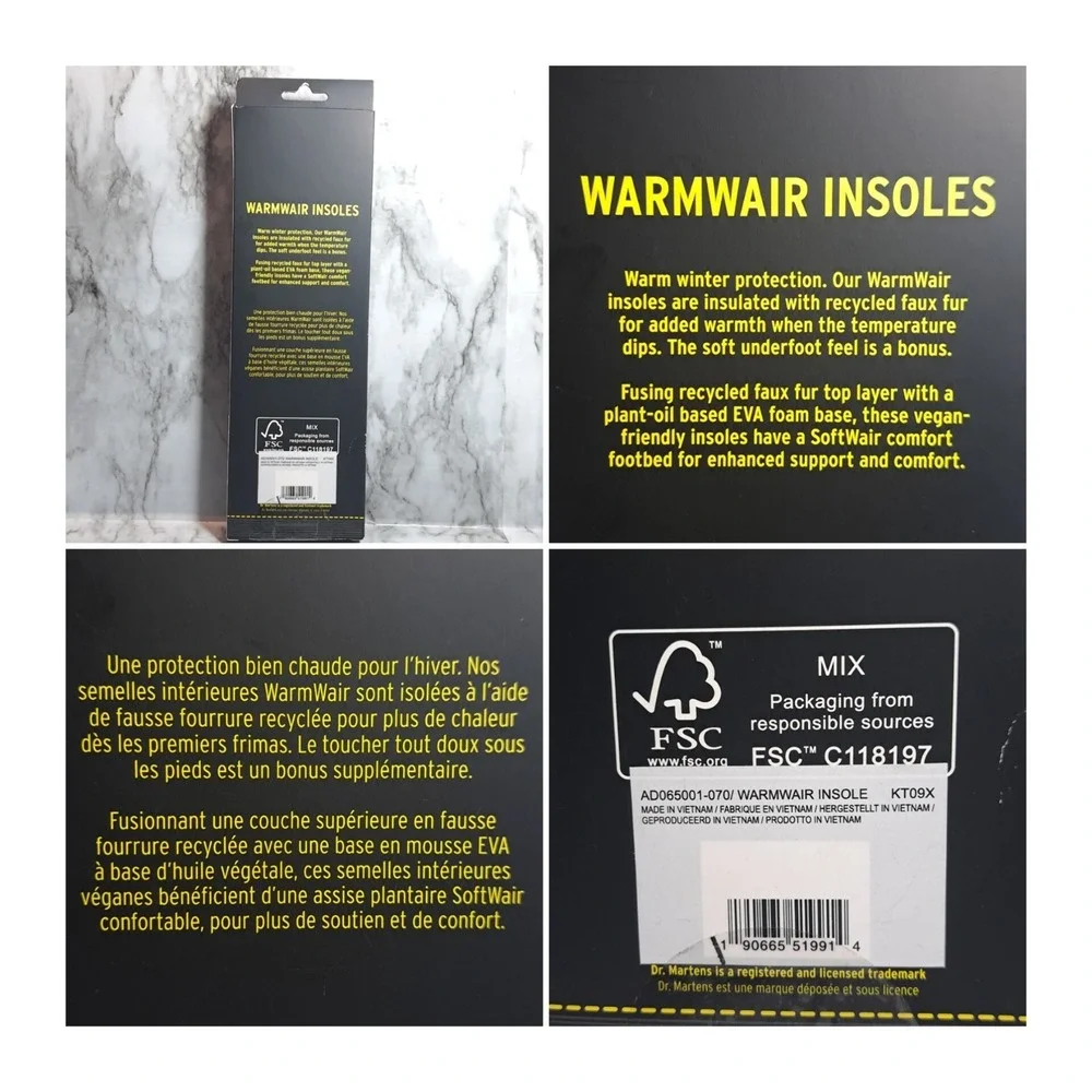 Dr Martens WarmAir Insoles Size US 8 Comfort Fur‎ Enhanced Insulation & Warmth